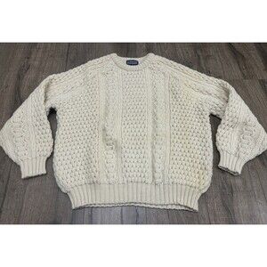 Lands End Fisherman Sweater XL Wool Alpaca Cable Knit Aran Vintage Ireland